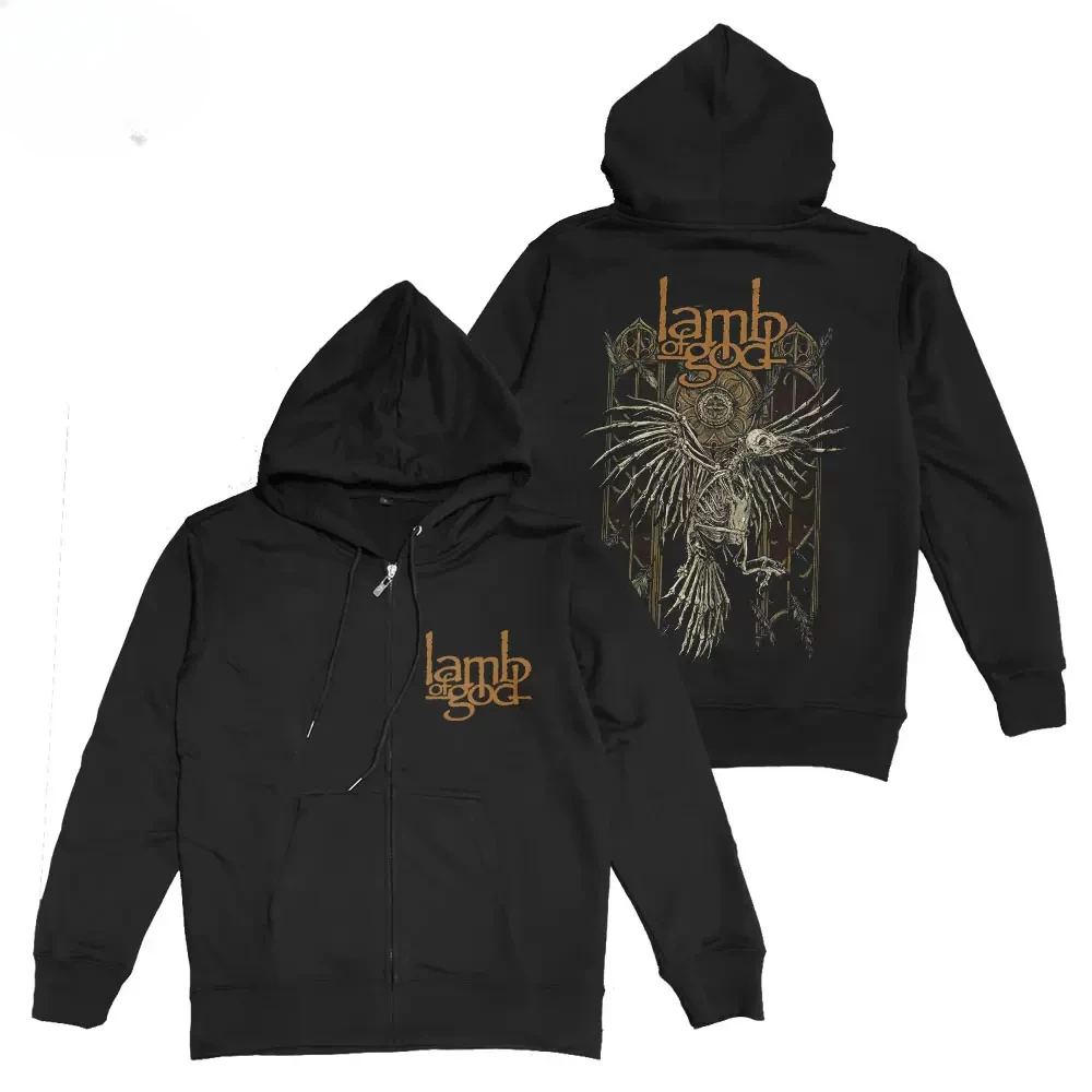 

Vintage Punk Zipper Hoodies Lamb of God Rock Band Sweatshirts Casual Zip-up Outerwear Heavy Metal Coat Hooded Streetwear Hoody