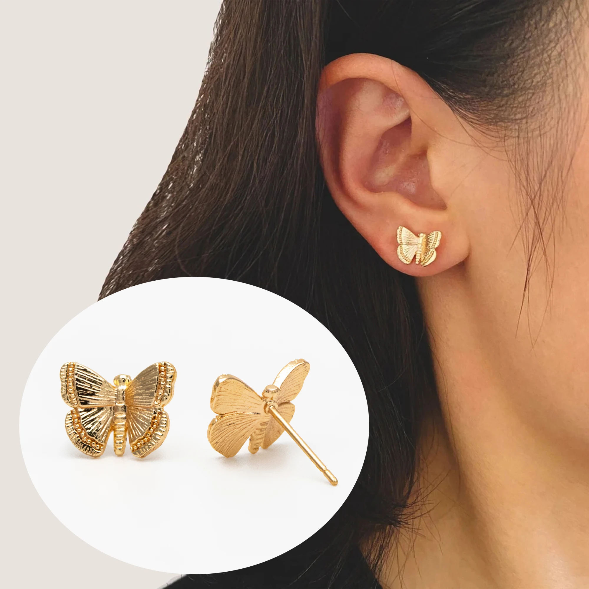 

10pcs Butterfly Ear Post, Gold/ Rhodium Plated Brass, Dianty Ear Studs, For Jewelry Making Diy Accessories (GB-3831)