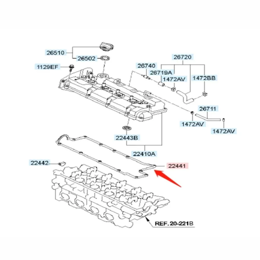 22441 23800 Engine Valve Cover Gasket For Hyundai Elantra for Kia Spectra Rocker cover 2244123800 22441-23800 China Brand