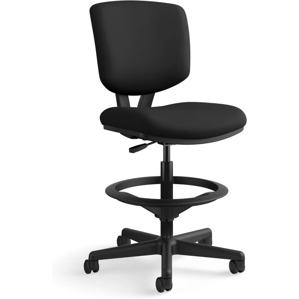 Fabric Office Chair with Foot Rest, Armless, Ergonomic Recline and Center Tilt