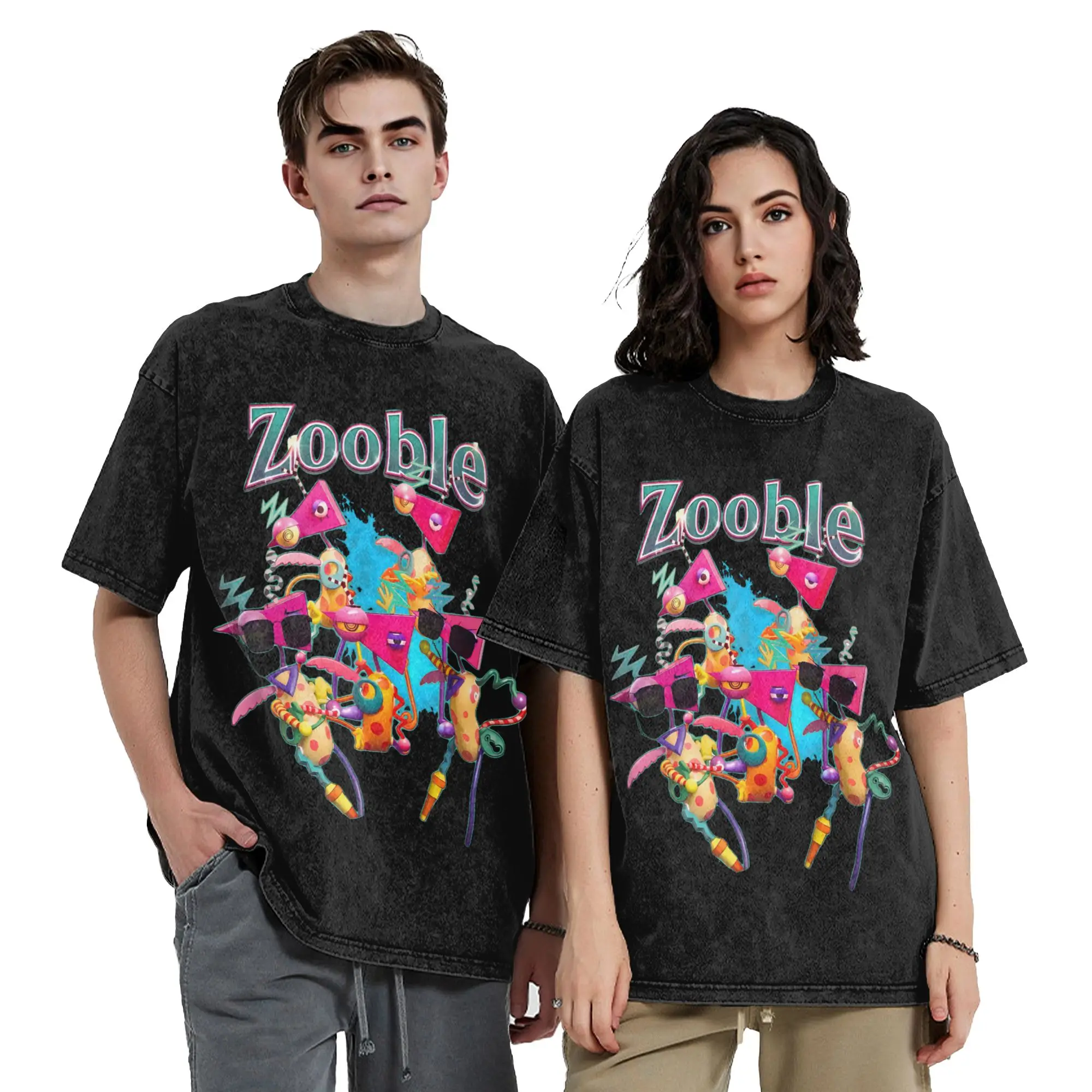 Zooble Cartoon Digitals Circus Washed T Shirt Streetwear Retro T-Shirt  Tee Shirt for Men Women Cotton Harajuku Graphic