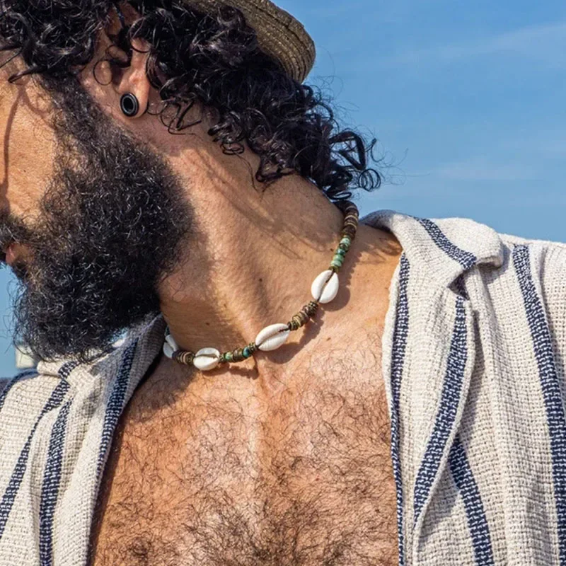 قلادة على شكل صدفة البحر من Cowrie للرجال - قلادة من لؤلؤ رجالي على شكل صدفة جوز الهند #1