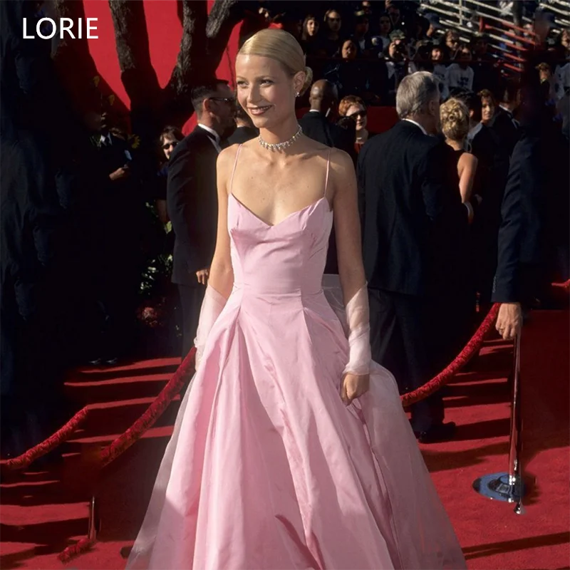 

LORIE Spaghetti Strap Pink Satin Party Dresses Ribbon Homecoming Evening Prom Dress Sleeveless Floor-Length Prom Gown Customized