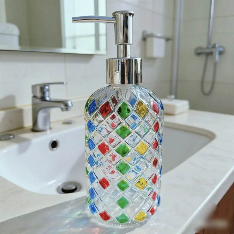 Painted Household Hotel Press Type Glass Bottle Bathroom Lotion Shampoo Bath Gel Detergent Empty Transparent Glass Bottle ZJ105