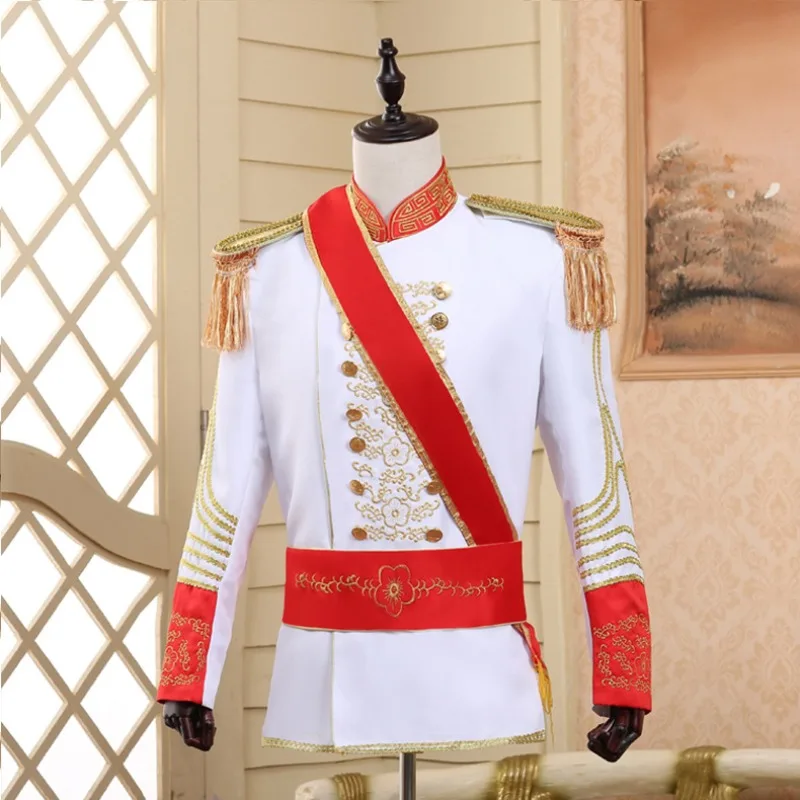 Royal Prince Guard William Wedding Costume Men Jacket Coat Halloween Uniform Epaulet Carnival Outfit Blazer Suits for Adult