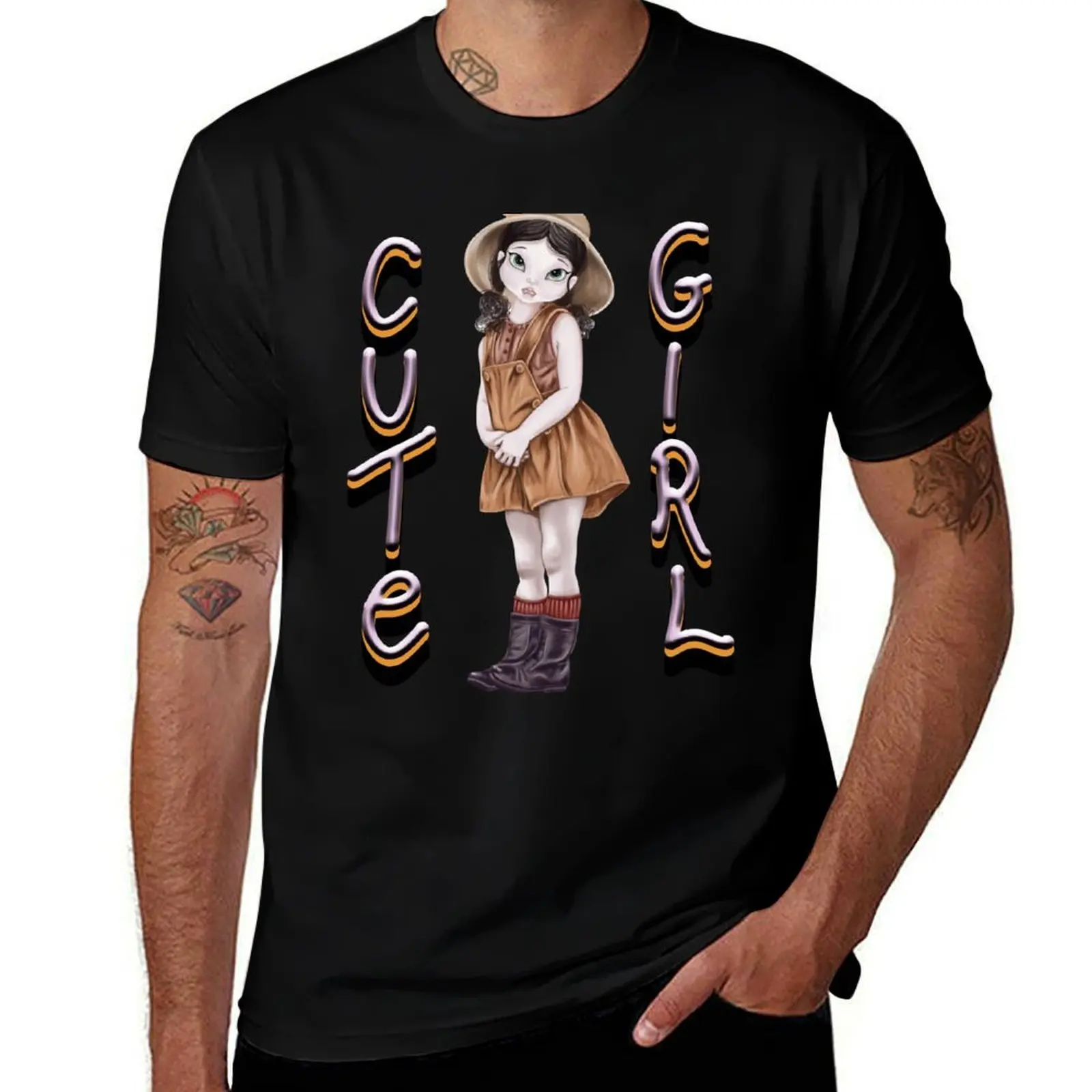 

Girl in hat and boots. T-Shirt Plus Size Quick Dry Sports Tee