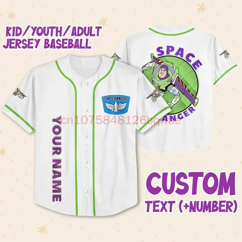 2024 New Toy Story Men and Women Baseball Jersey Short Sleeve Jersey Custom Name Disney Casual Sports Shirt