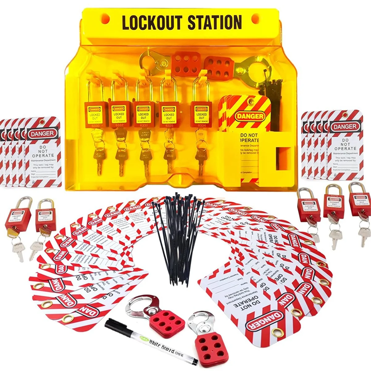 

Lockout Tagout Station for Safe Electrical Lockouts,2Hasps,25Loto Tags,Lock Out Tag Out Kit Board,Lockout Safety Supply