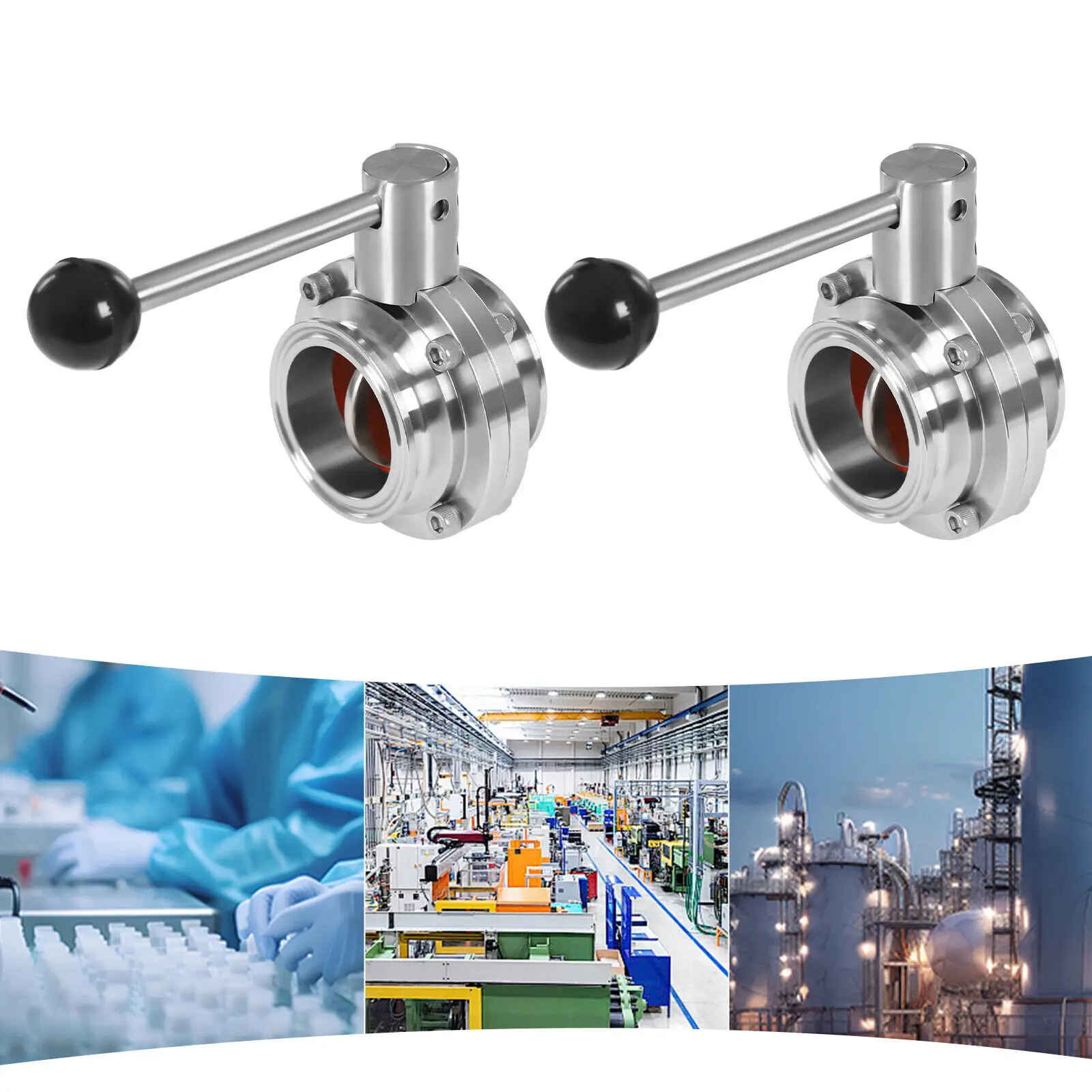 2 stuks buitenste φ6,4 cm/2,52 inch binnenste φ4,8 cm/1,89 inch vlinderklep 1,6 MPa met handvat