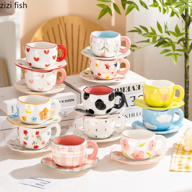 Carino Irregolare Tazza Di Caffè In Ceramica Dipinta A Mano Creativo Tazza Di Colazione Tazza Di Avena Tazze Di Latte Tazze Di Tè Per La Casa 300Ml Tazze Di Acqua