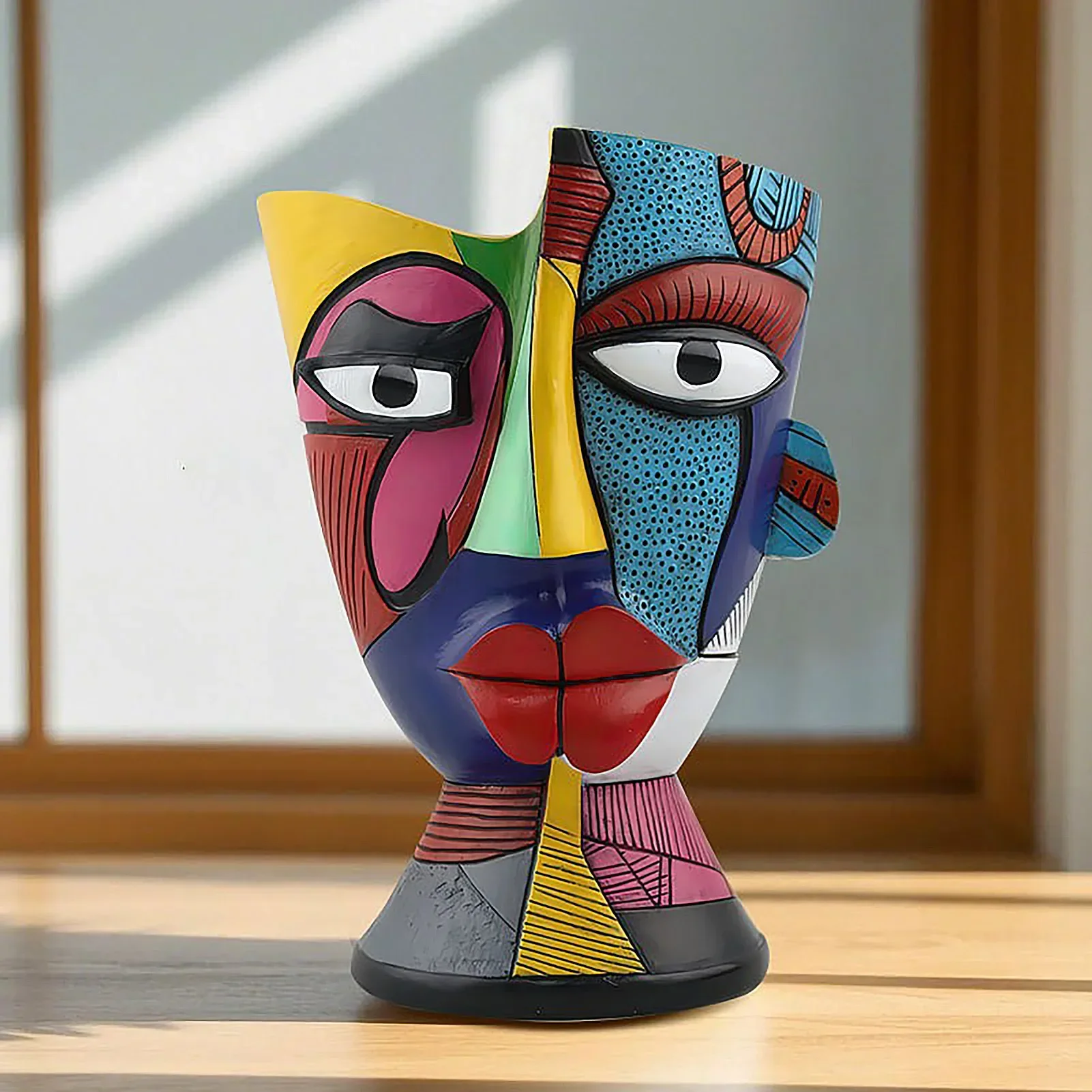 Abstract Face-Shaped Resin Flower Pot, Colorful Artistic Planter, Decorative Plant Holder, Perfect for Modern Home Decor