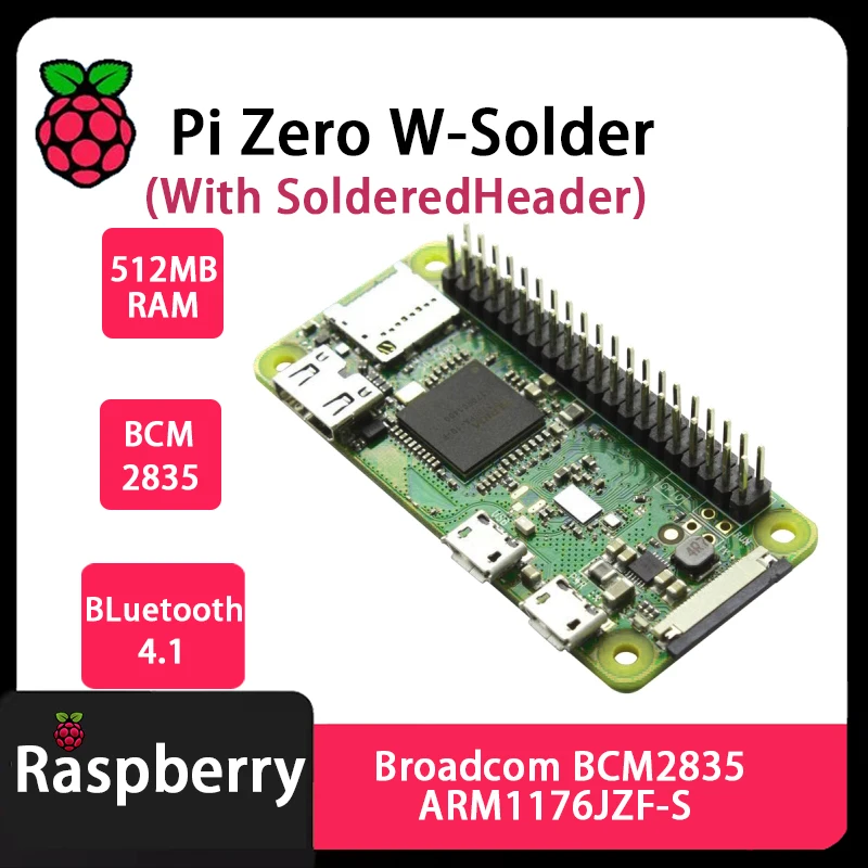 Official Original Raspberry Pi Zero W ZERO W-Solder with SolderedHeader 512MB SDRAM BCM2835 4GHz Bluetooth4.1