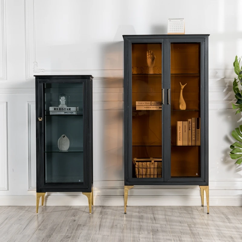 Nordic simple side cabinet modern small apartment household storage locker Italian light luxury glass display cabinet wine