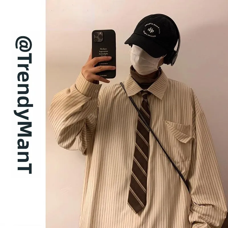 

Loose Casual Long Sleeve Striped Shirt Unisex Spring Autumn Vintage Japanese Style Inner Wear Youth Fashion No Iron Treatment