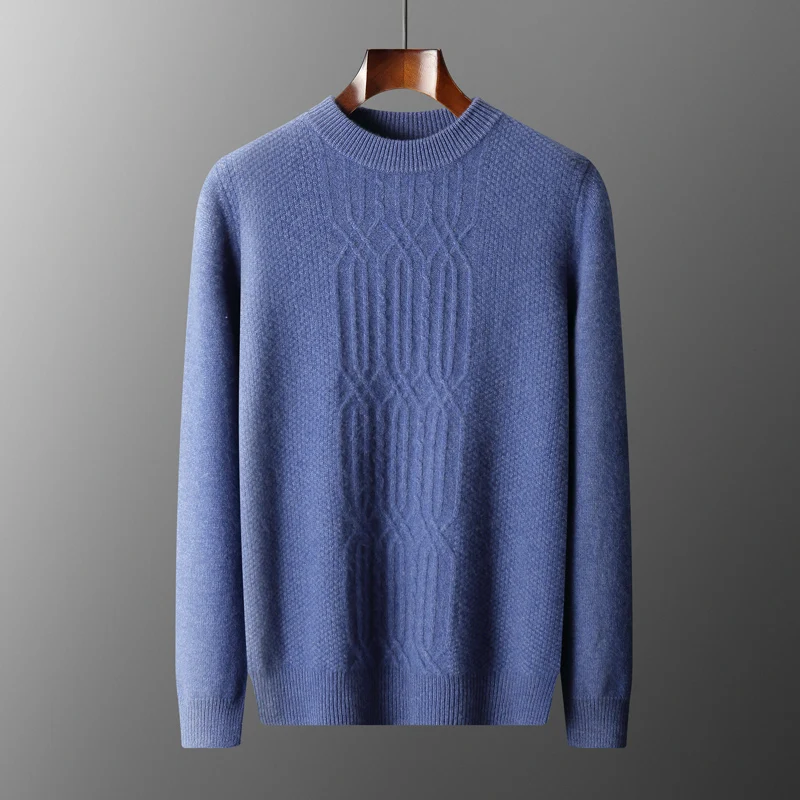 Autumn and winter new 100% merino wool men\'s cashmere sweater round neck pullover knitted casual fashion retro jacket.