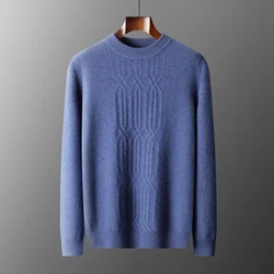 Autumn and winter new 100% merino wool men's cashmere sweater round neck pullover knitted casual fashion retro jacket.