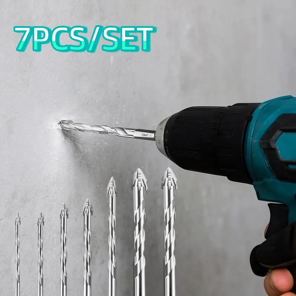 

7pcs/set High Hardness Tile Drill Bit Set Precision Four-Edged Concrete Drill Bit Wear Resistant U-shaped Glass Drill Bit