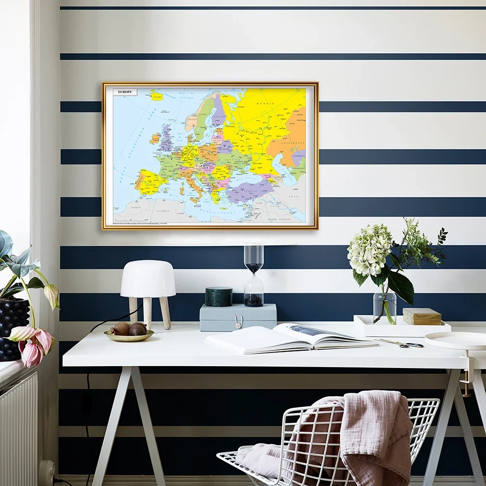 59*42cm mapa europy w języku francuskim malarstwo na płótnie w sprayu Vintage Wall Art plakat szkolne materiały podróżne dekoracja wnętrz