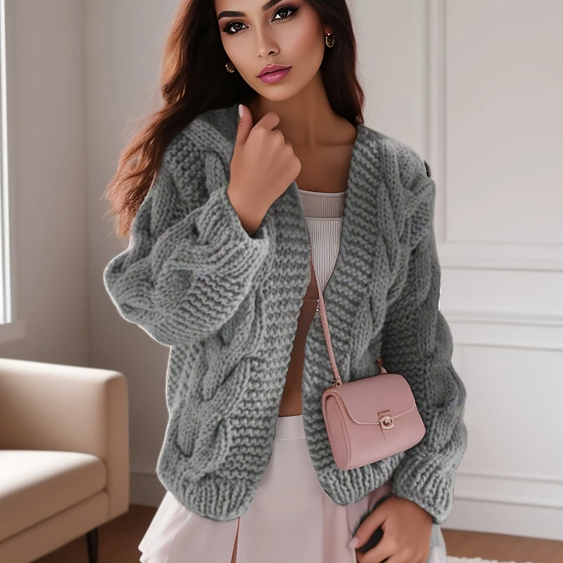 

Новый женский кардиган с капюшоном, свитер с рукавами-фонариками, однотонный модный осенне-зимний трикотаж, куртка с длинными рукавами