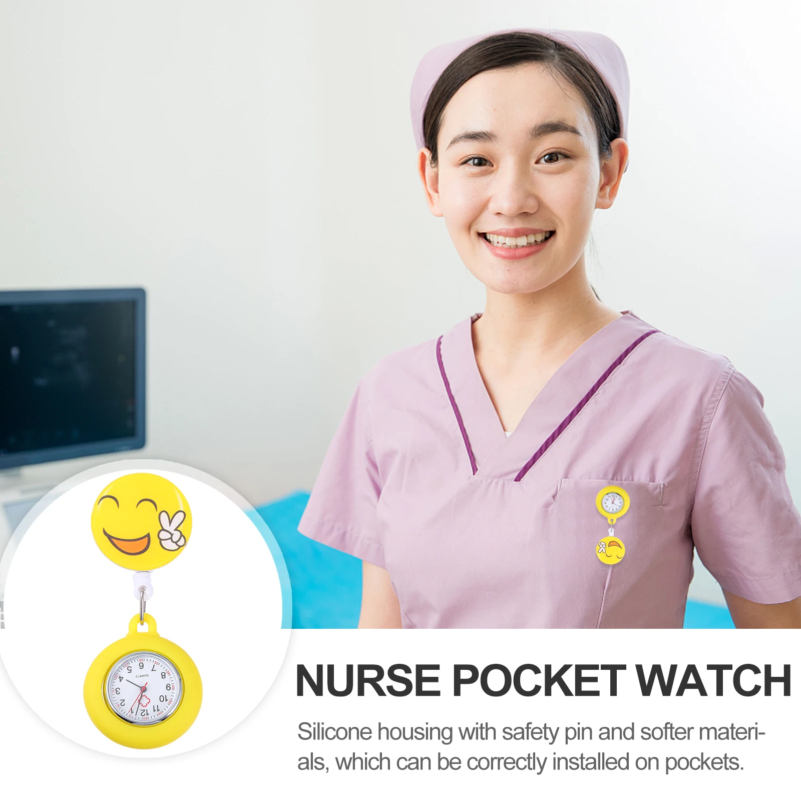 

Nurse Chest Watch Yellow Electronic Pocket Watch Clip Lapel Durable Practical Cartoon Medical Accessories Ladies Time Checking
