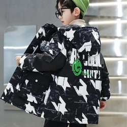 Boys Coat Jacket Cotton Outerwear Windbreak 2023 Hooded Thicken Velvet Winter Warm Teenagers Children's Clothing