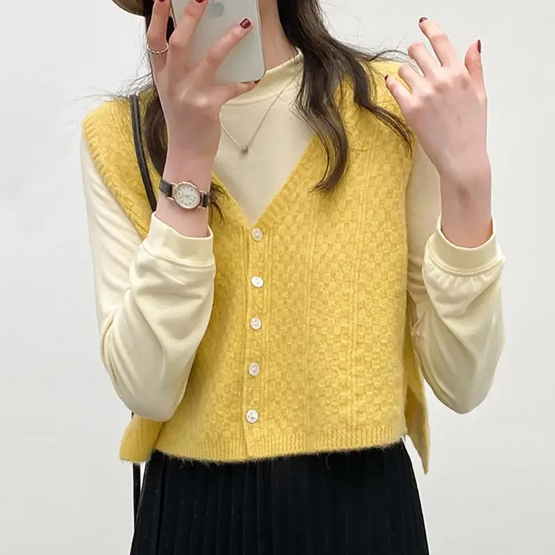 Sweater Vest Women Hot Sale Fall Slim Retro 6 Colors Cropped Knitwear Sleeveless Clothing Stylish Ulzzang Popular Friend Lovely