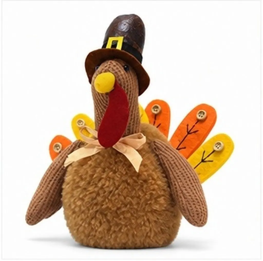 Handmade Turkey Decoration for Thanksgiving – Soft Fabric Tabletop Display, Autumn Harvest Festival Photo Prop