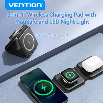 Bezdrátová magnetická nabíječka Vention 15W s rychlonabíjením 3 v 1 pro iPhone 15 14 13 12 Pro Airpods Apple Watch 10 nejlepší prodej Nabíječky Apple - №4