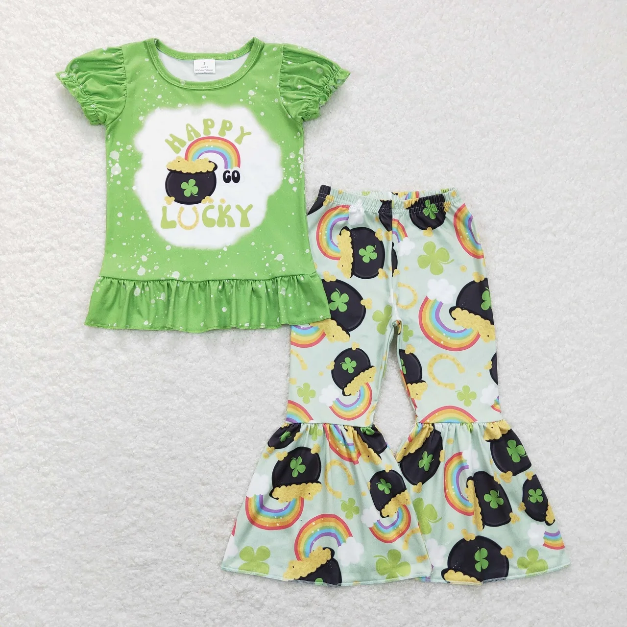 Wholesale Children St. Patrick's Day Clothes Toddler Green Shirts Kids Clovers Bell Pants Outfit Matching Baby Boy Girl Set