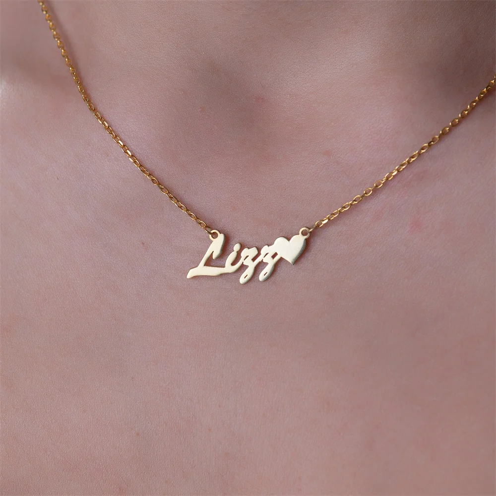 

VishowCo Personalized Name Necklace with Heart Custom Stainless Steel Necklaces Gold Pendant Jewelry Letter Choker For Women