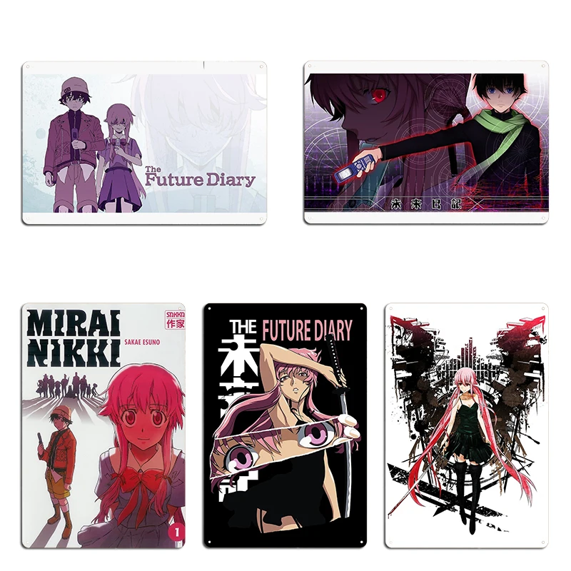 Постер-табличка из жести с аниме-графикой по мотивам Yuno Gasai Mirai Nikki Future Diary: Обложка «Пустошь» от Future Diary, дизайн Metal Cinema