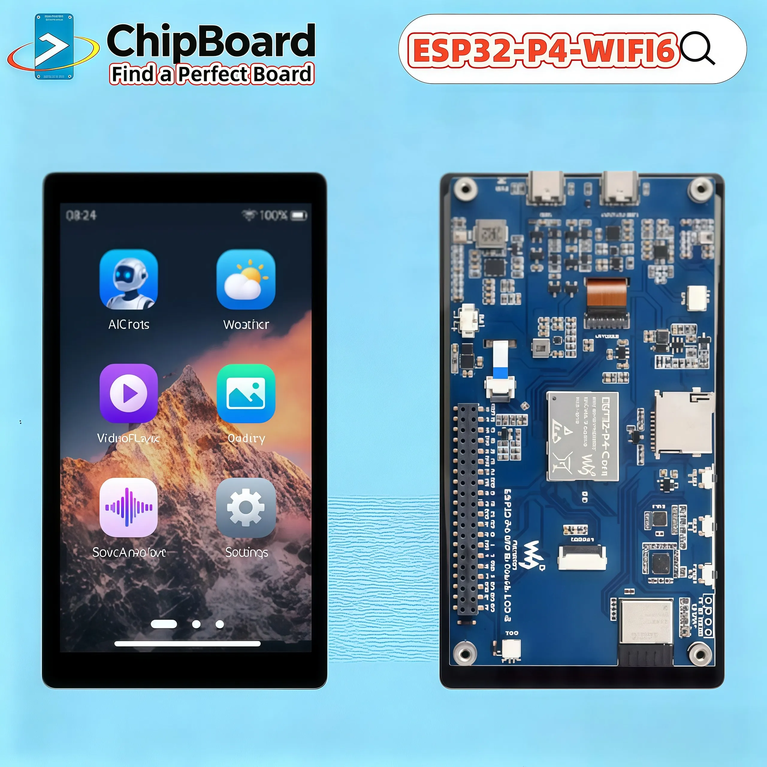 carte-de-developpement-waveshare-esp32-p4-wifi6-43-pouces-resolution-480-×-800-ecran-tactile-5-points-puce-de-codec-audio-integree-wi-fi-6-ble-5