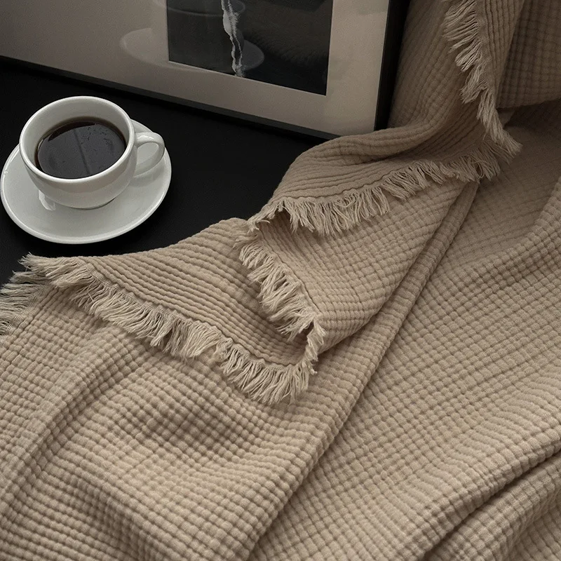 Thicken Warmgauze Blanket  Tassels Super Soft Queen Blanket Single Double Size Cozy Skin-friendly Multifunctional Nap Blanket