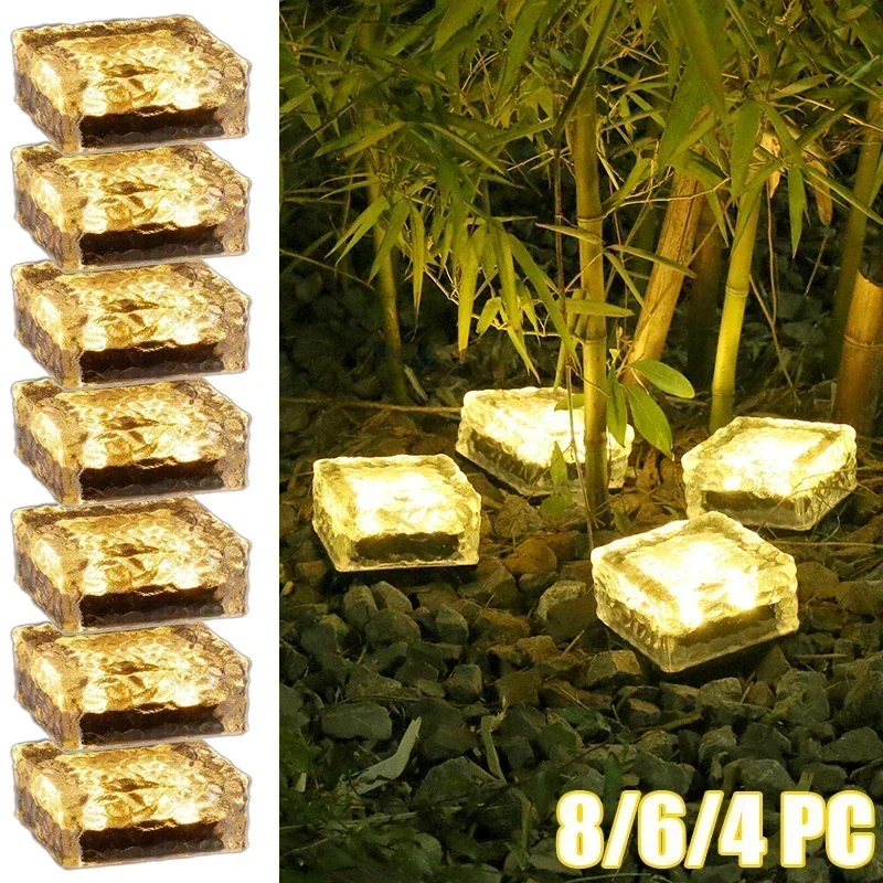 

8/4PC Outdoor Waterproof Solar Lights Led Ice Cube Brick Lamp Stair Step Paver Lamp Yard Patio Lawn Garden Decoration Light