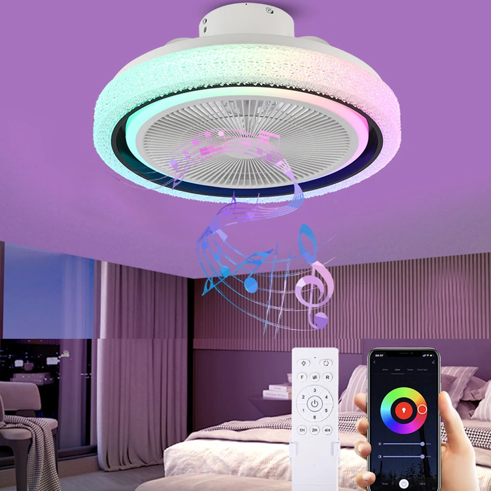 

Ceiling Fan With Led Light Remote Control Smart Bluetooth Speaker Chandelier Electric Large Fan Lamp 6 Speed For Living Room