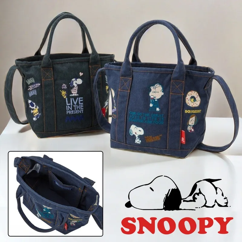 

Snoopy Messenger Bag Denim Shopping Travel Handbag Women Girls Large Capacity Travel Anime Fashion Storage Shoulder Lunch Bag