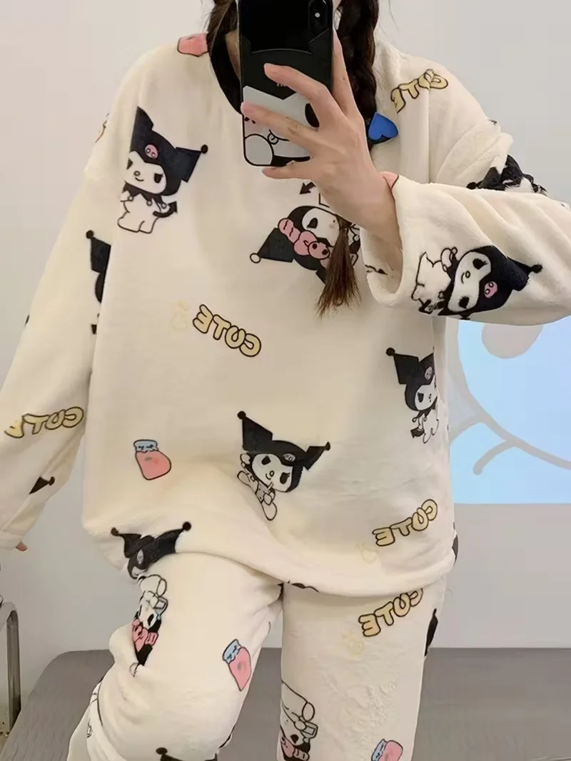 

Sanrio Kuramitsu Cute and Lazy Style Adult and Children's Warm Clothes Family Outfit Autumn and Winter Fleece Pajamas Set