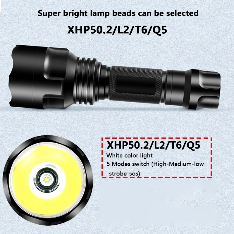 XHP50 LED Flashlight Torch XM-L2 T6 Q5 High Power Lamp Light Super Bright Portable Led Light for Camping fishing