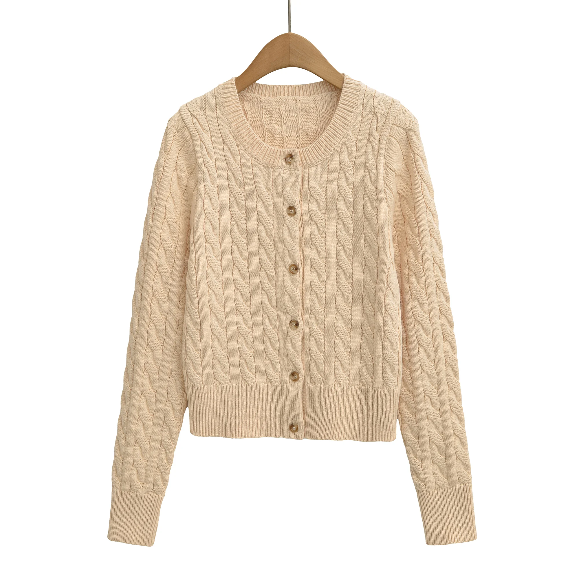 

2025 женский вязаный кардиган с круглым воротником и центральными пуговицами, свитер с длинными рукавами, короткий джемпер, шикарный трикотаж, черный