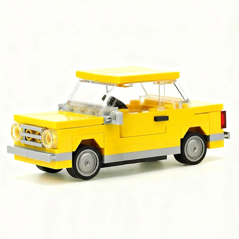 Speed Racing Car Model MOC Building Bricks Yellow Compact Sedan Modular Technology Children Holiday Gifts Assemble Toys Suit