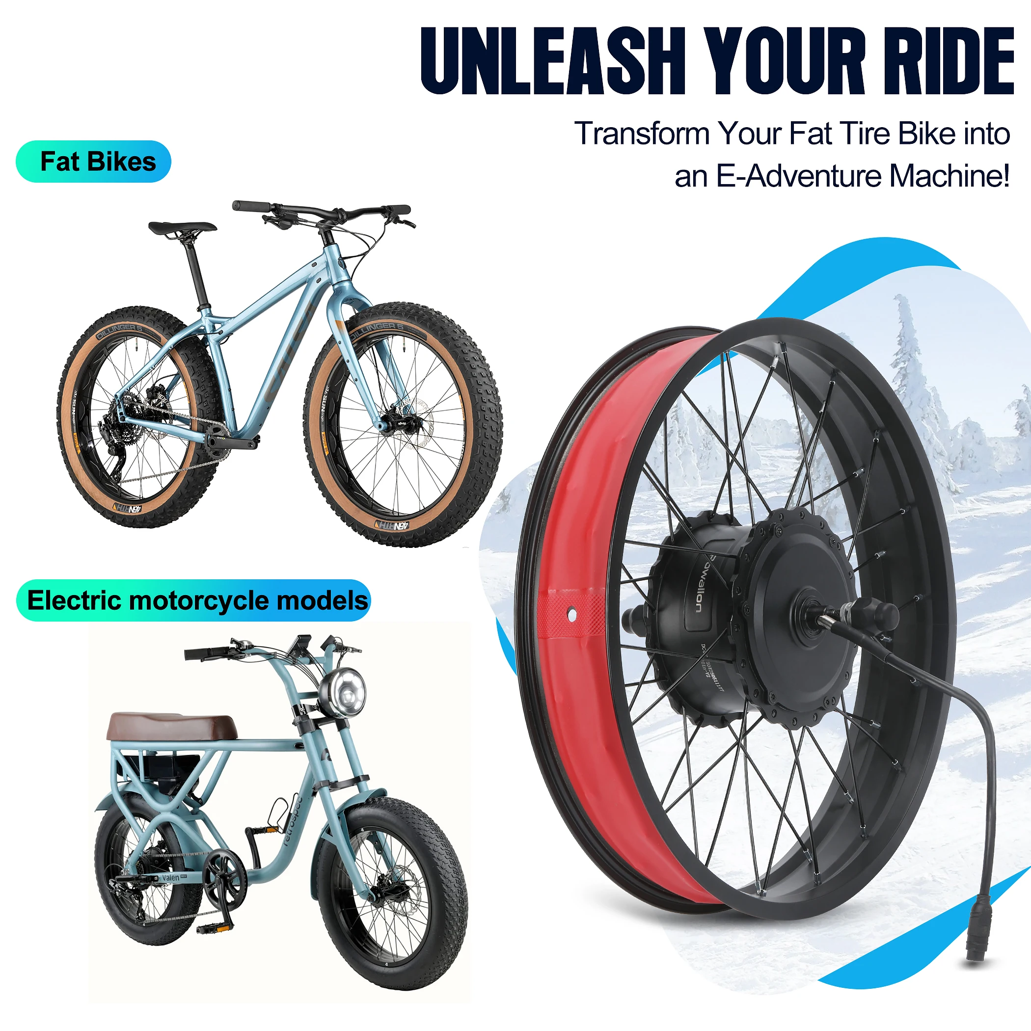 Zestaw do konwersji roweru elektrycznego Fat Tire - 20"/26" 750W Przedni silnik w piaście, kompletny zestaw do e-bike'a, tempomat i tryb Multi-Drive