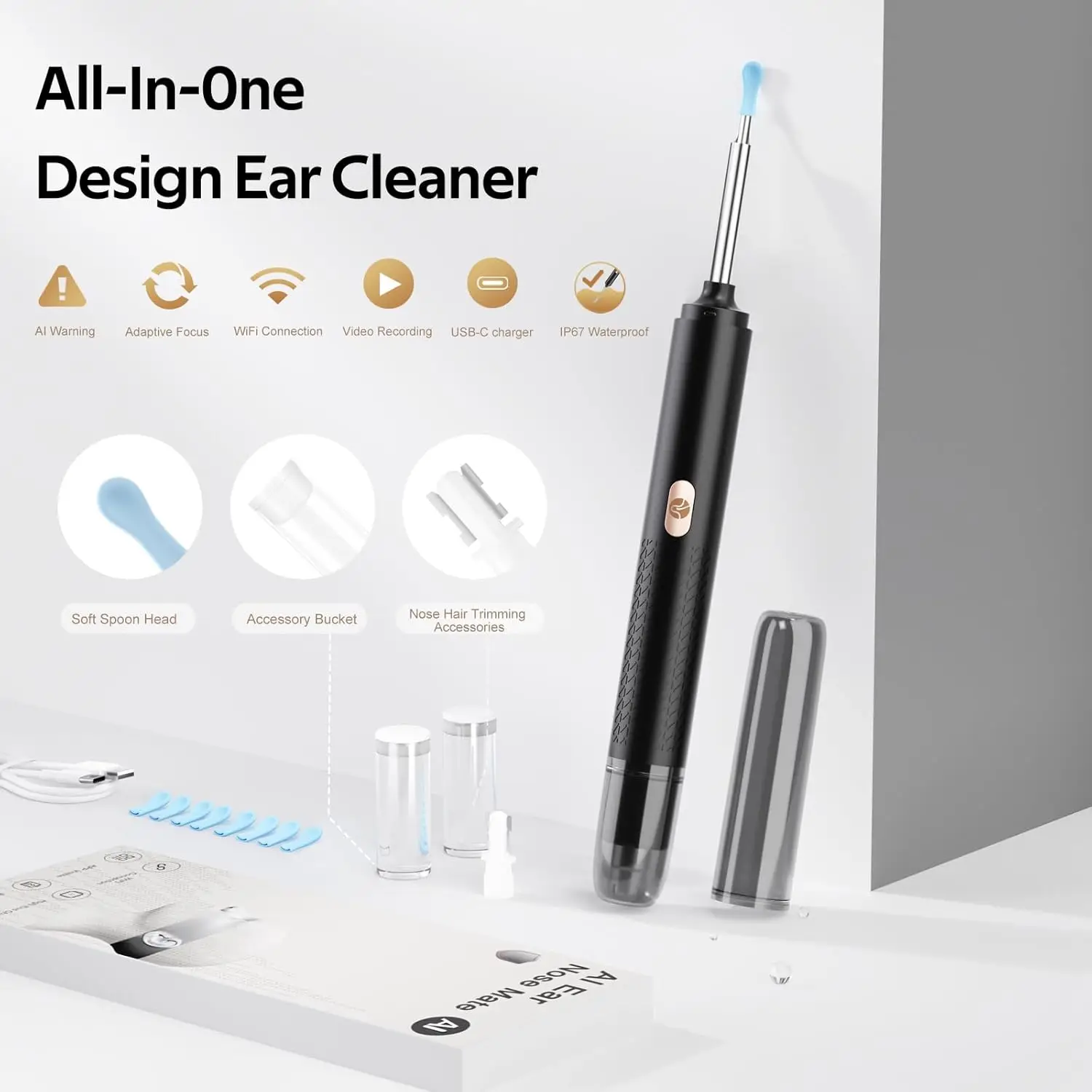 2-in-1 Ear Wax Remover with Camera & Light - Wireless Ear Cleaner for Adults & Kids, Compatible with iOS & Android
