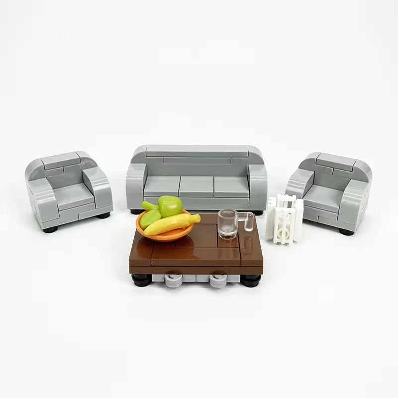 Blocs de construction MOC de ville compatibles, pièces en briques, Kits d'accessoires de maison, jouets pour enfants, lit, canapé, Table, chaise, bureau