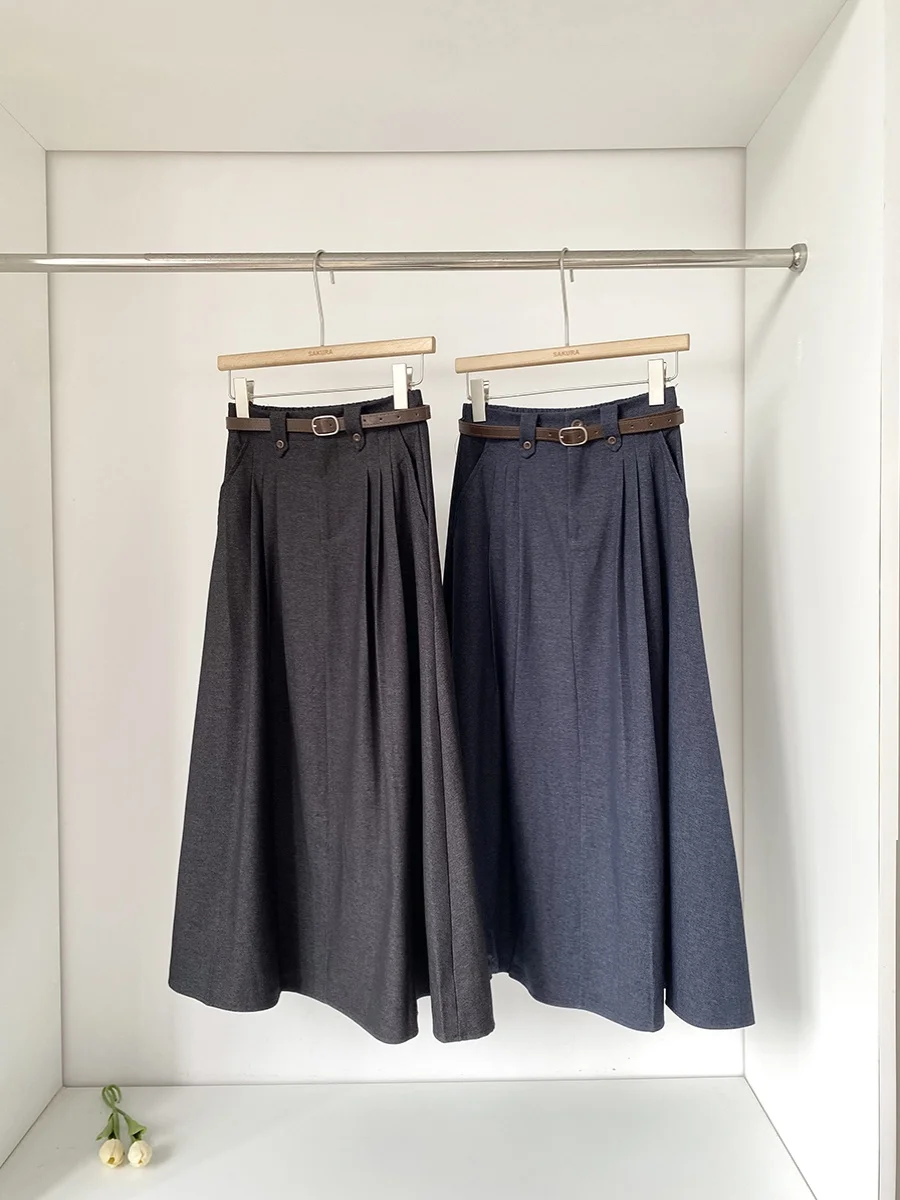 Faionable Gonna longuette a trapezio a vita alta Gonna da donna versatile con cintura per pendolari estivi Gonna coreana f-lunghezza