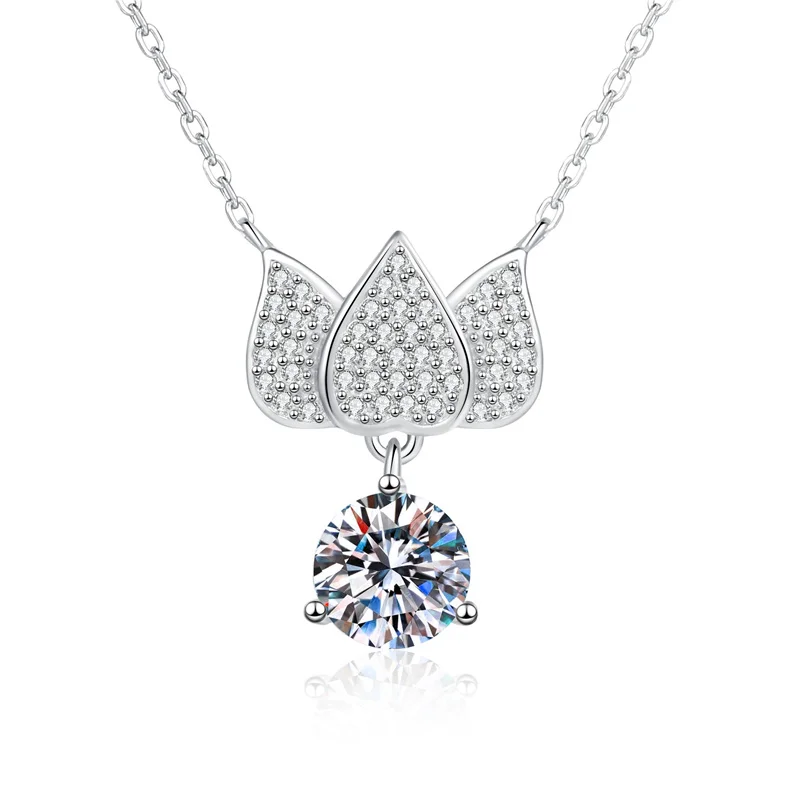 

XL570 Lefei Fashion Trendy Luxury Classic Moissanite Lotus Flower Necklaces Charms Women Real s925 Sterling Silver Party Jewelry