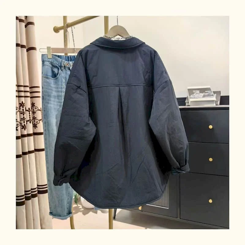 Quilted Coats for Women Lightweight Cotton Added Korean Style Polo-neck Jackets Casual Vintage Keep Warm Winter Clothes Women