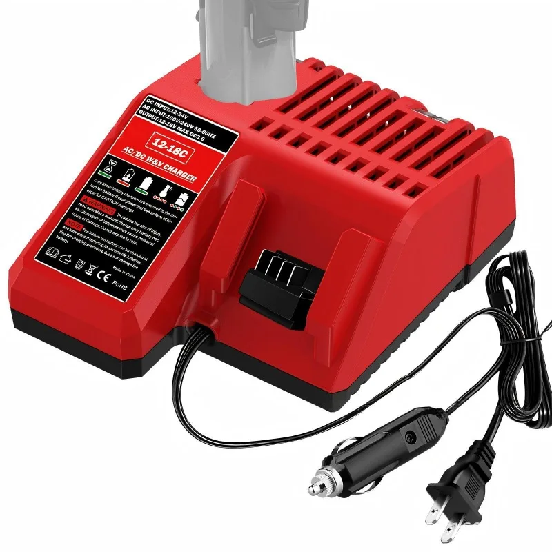 Portable Fast Charger for Milwaukee 12/18V for DL 20/60V Batteries for Indoor Outdoor Use with Cigarette Lighter and Wall Plug