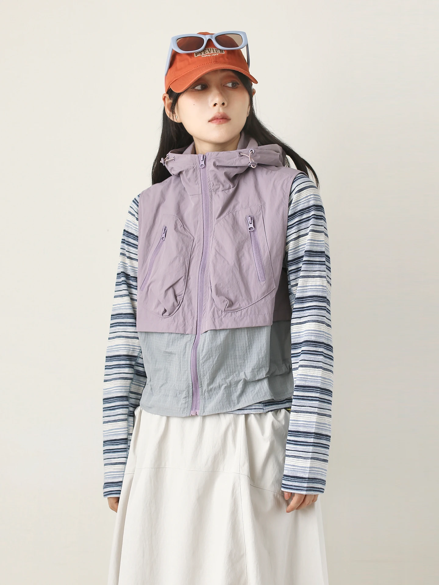Outdoor Casual Hooded Vest Unisex Loose Multi-Pocket Fashionable Trendy Shoulder Pad Vest Nylon Fabric Lightweight Zipper Clo...