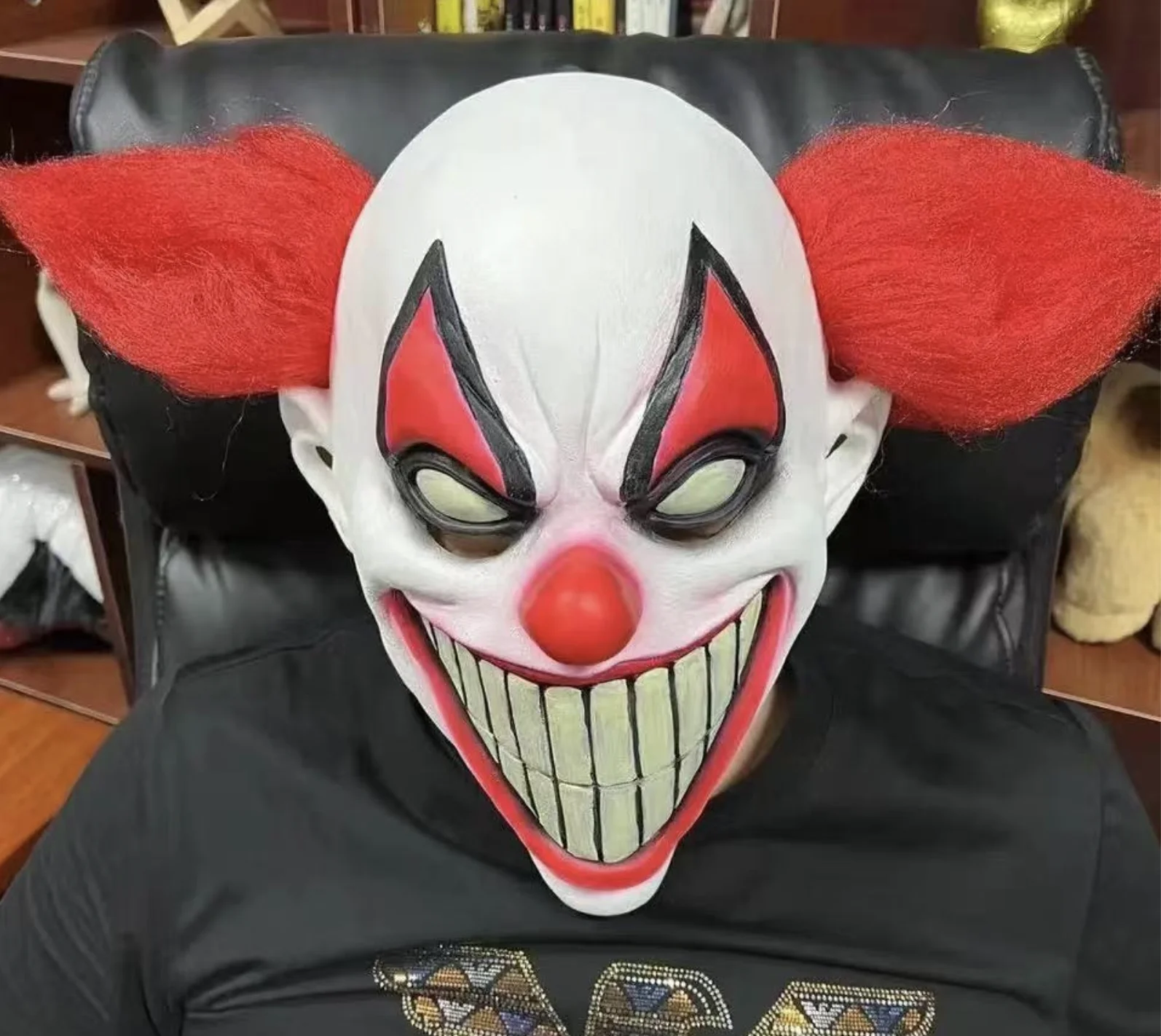 

Evil Laughing Clown Mask Creepy Killer oker with Red Hair Latex Masks Halloween Party Dress Cosplay Haunted House Tricky Props