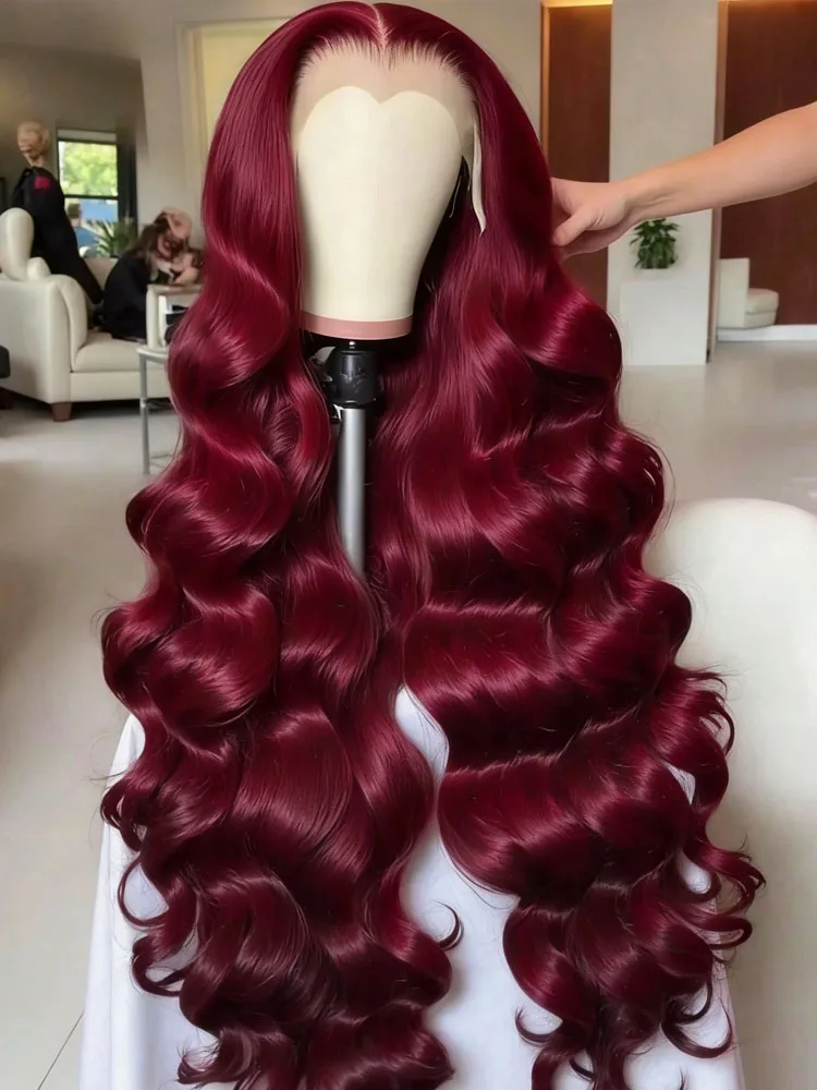 

99j Burgundy Body Wave Human Hair Wigs 13x6 HD Lace Frontal Human Hair Wigs Pre Plucked 200 Density Wet And Wave Lace Front Wig